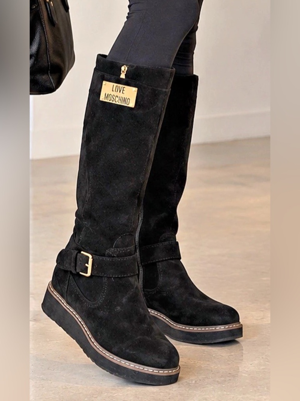 Love Moschino Black Wedge Knee-High Boots